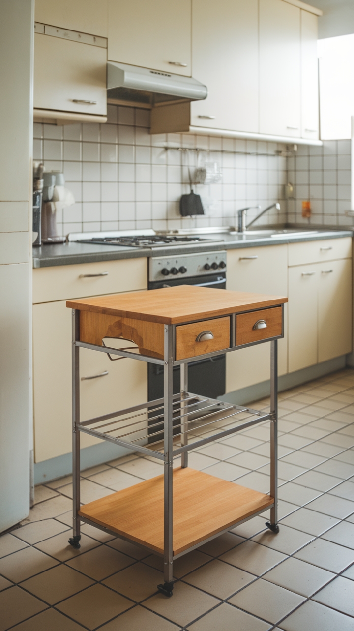 Modern Wood and Metal Kitchen Island for Small Spaces