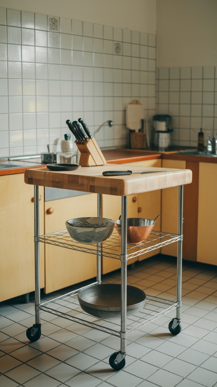 Stylish Minimalist Kitchen with Mobile Island