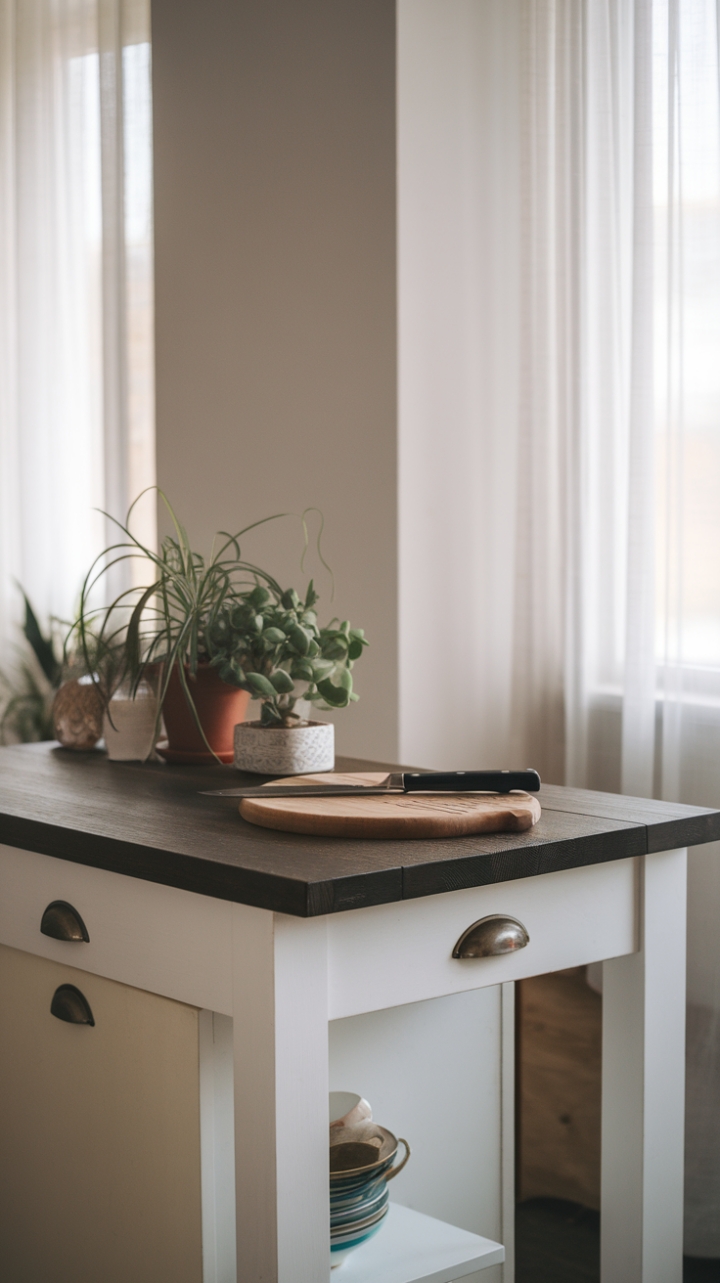 Chic Dark Wood Kitchen Island with Bright Accents