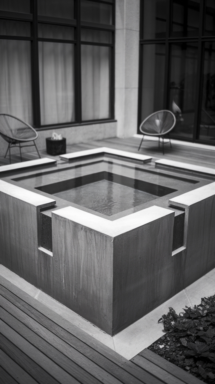 Sleek Simplicity: Architectural Concrete Pool with Wooden Surround
