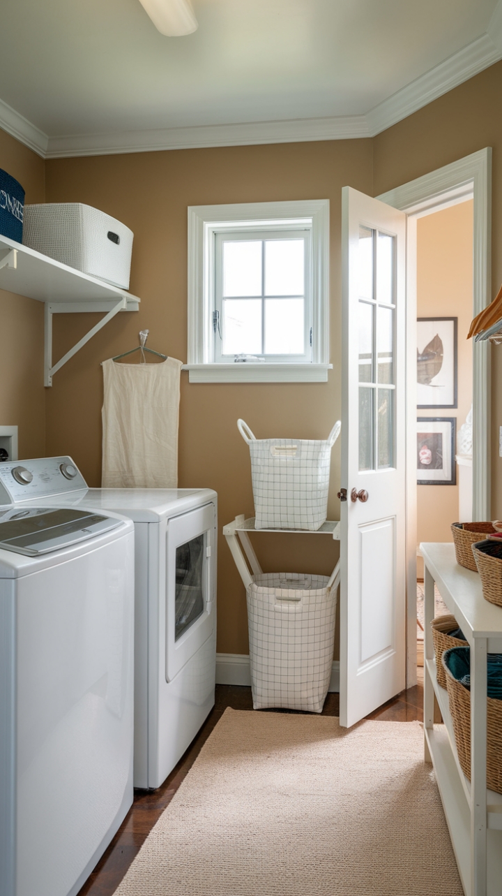 Inviting Compact Laundry Space with Warm Accents
