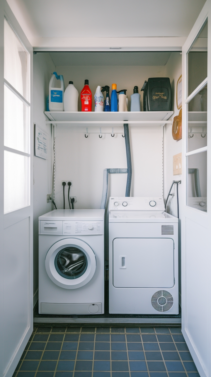Functional Laundry Corner with Tiled Floor and Natural Light