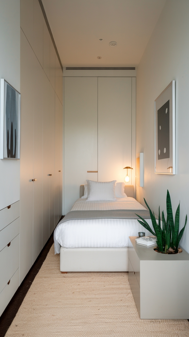 Serene Compact Bedroom Featuring Clean Lines and Subtle Accents