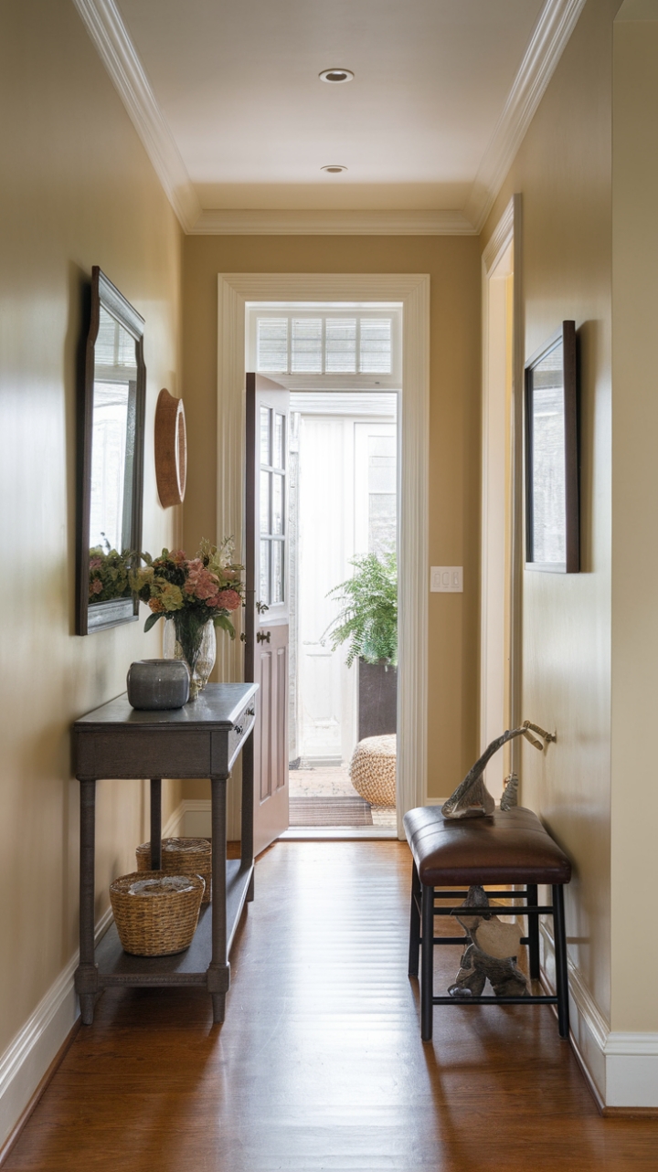 Inviting Small Space with Warm Tones and Elegant Accents