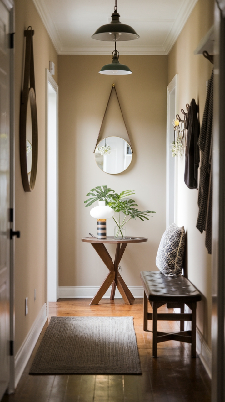 Cozy Foyer Featuring Thoughtful Furniture and Natural Accents
