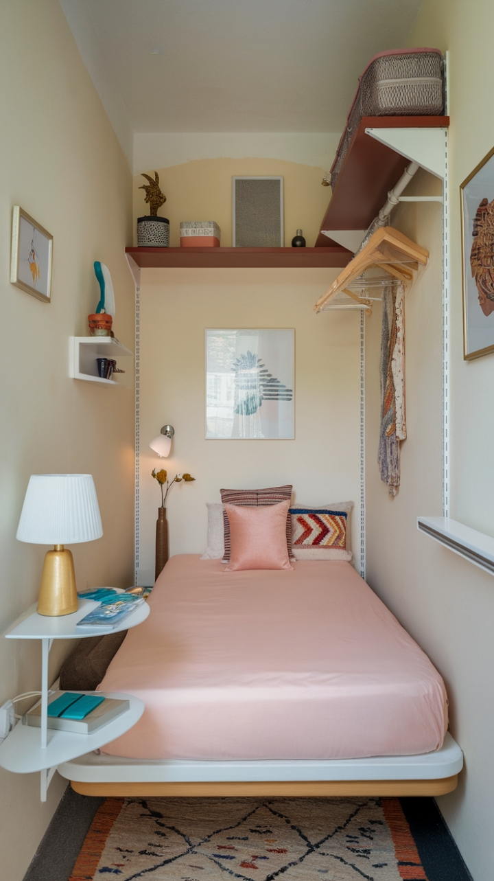 Smart Small Bedroom Design with Warm Pink Accents