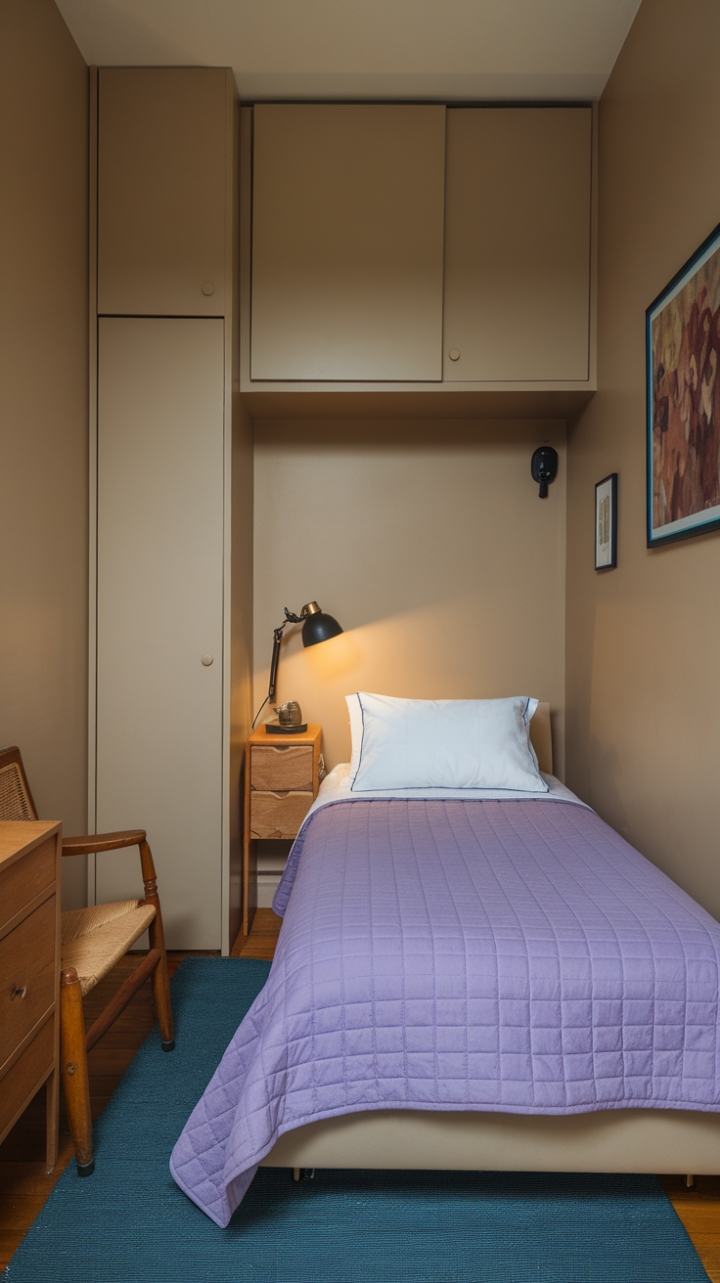 Compact Comfort: Stylish Bedroom Maximizes Limited Space