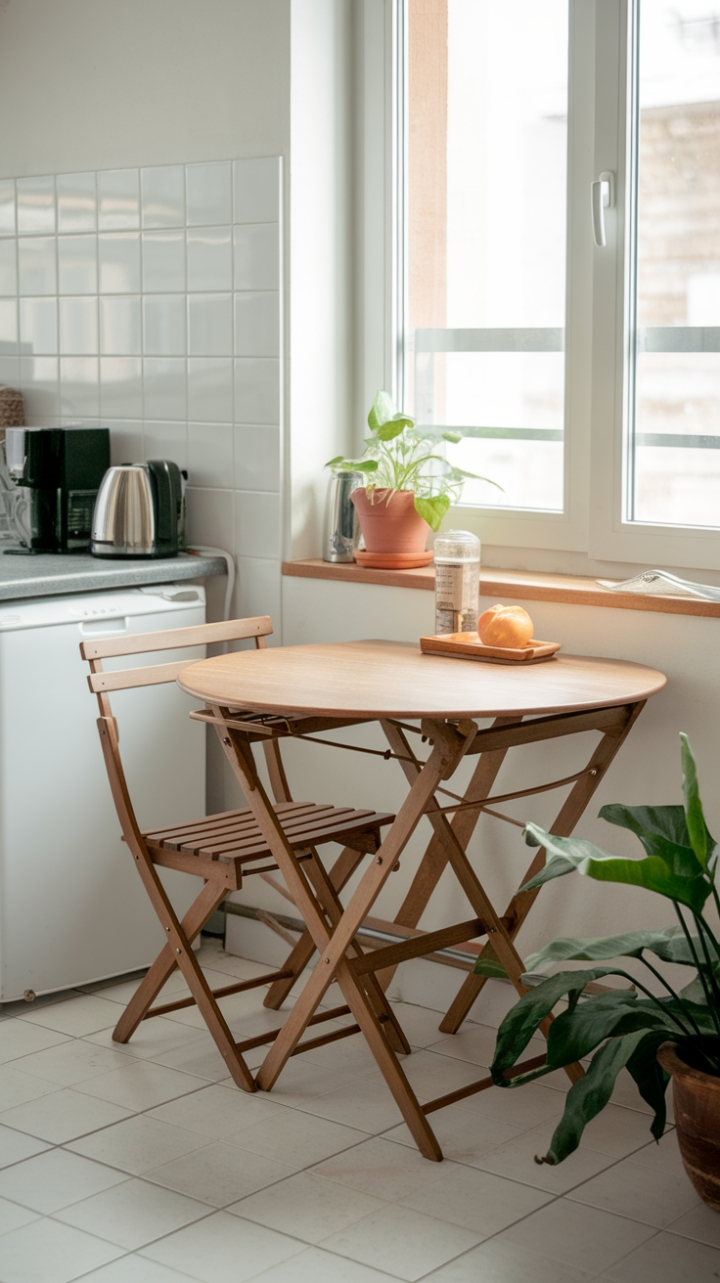 Charming Round Wooden Table Enhances Cozy Kitchen Space