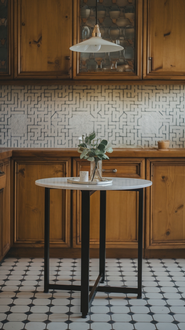 Contrasting Elegance: A Chic Dining Nook with Warm and Modern Elements