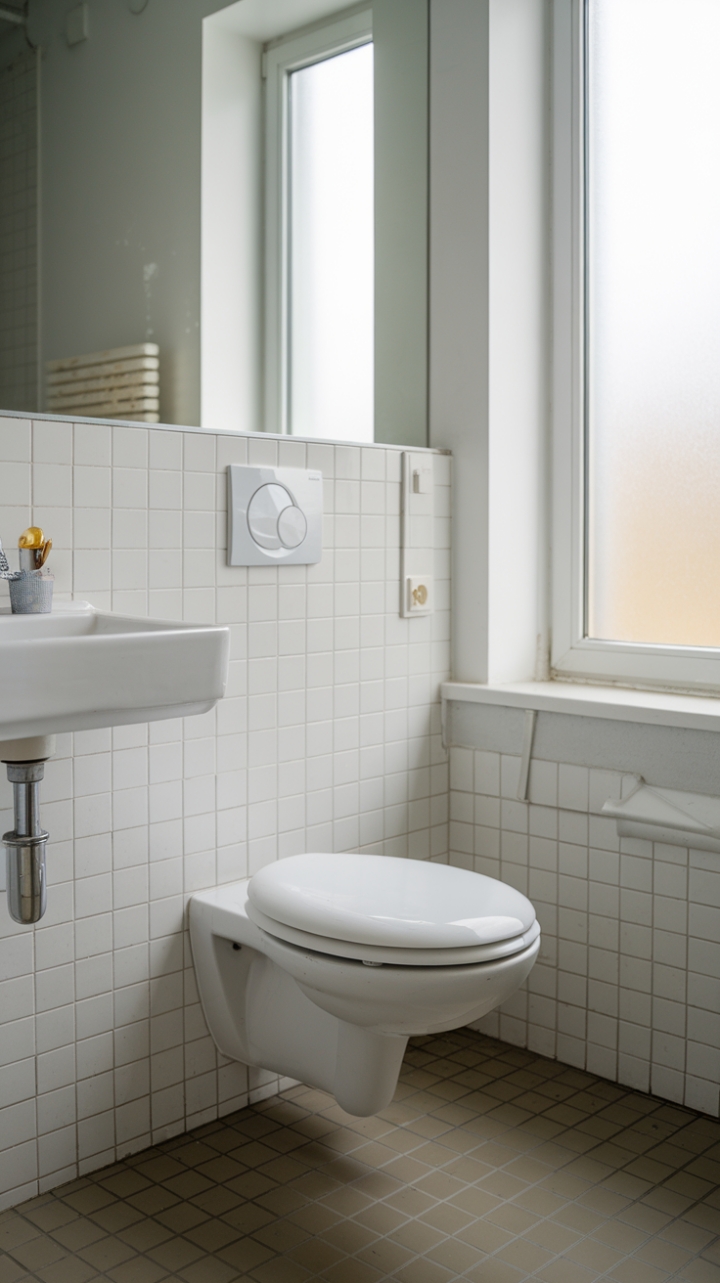 Bright and Minimalist Bathroom with Wall-Hung Toilet