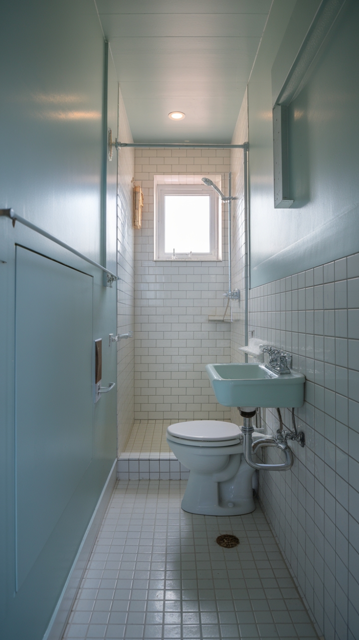 Airy Blue-Hued Compact Bathroom