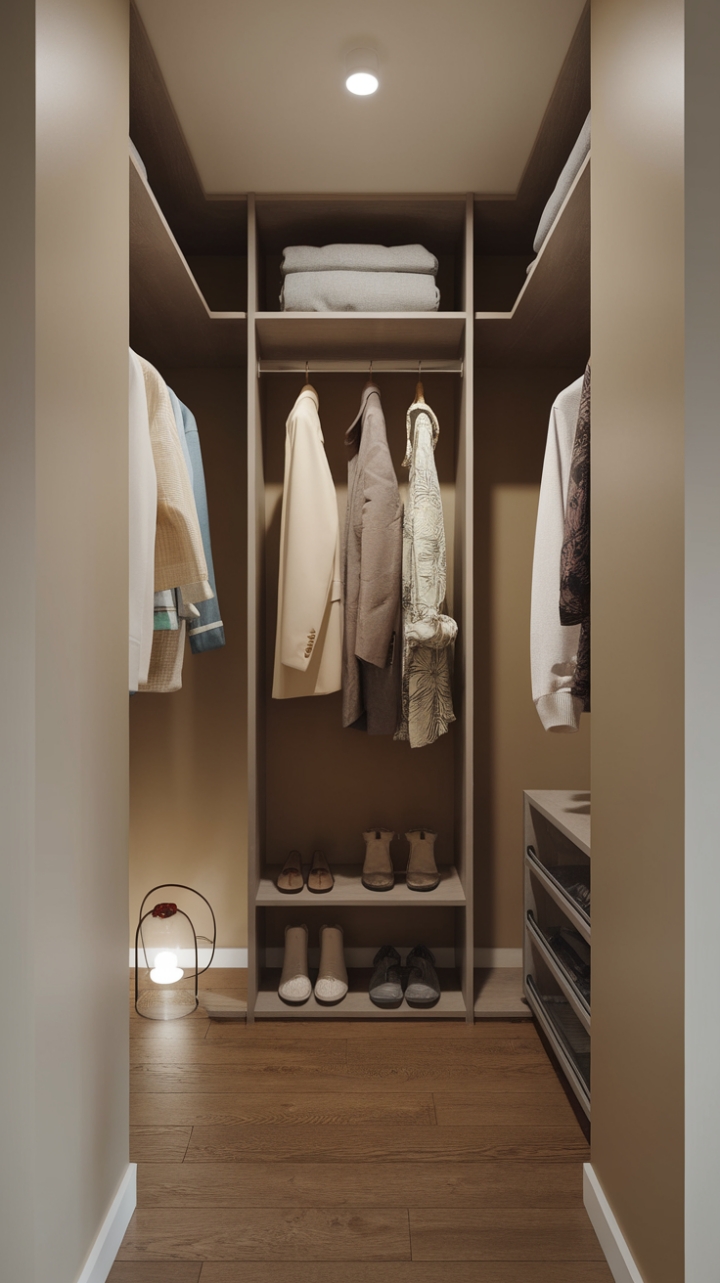 Effortless Elegance: A Compact Closet with Warmth and Functionality