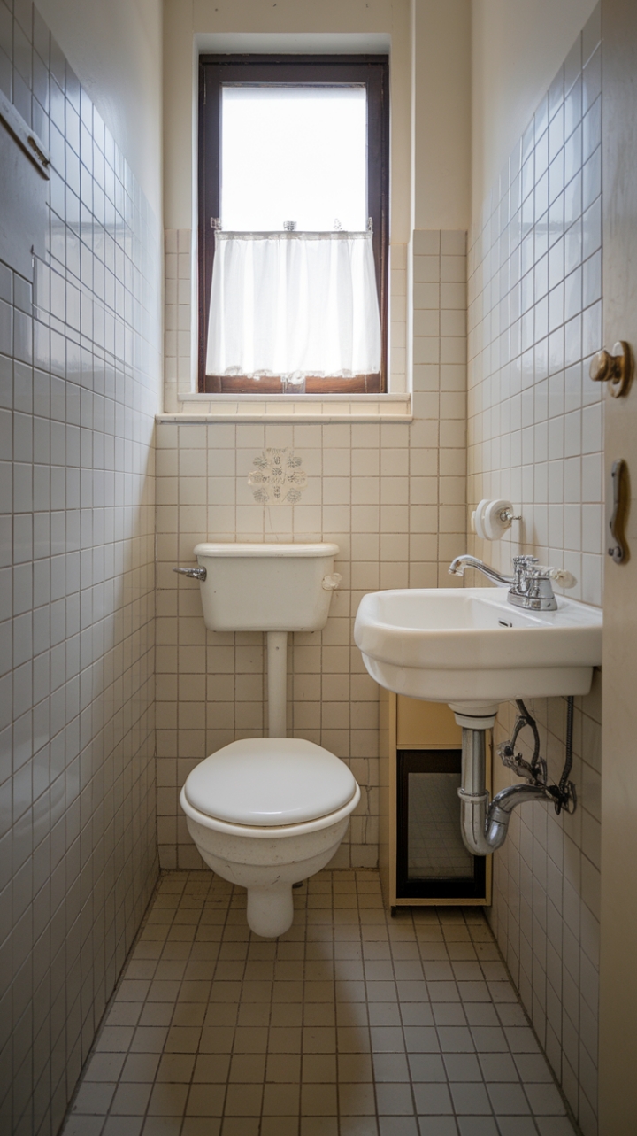 Charming Compact Bathroom with White Fixtures and Natural Light