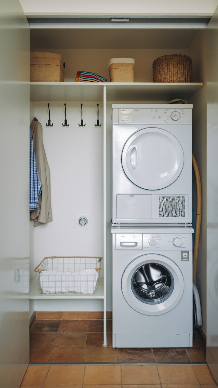 Smart Space-Saving Laundry Area with Storage and Hooks