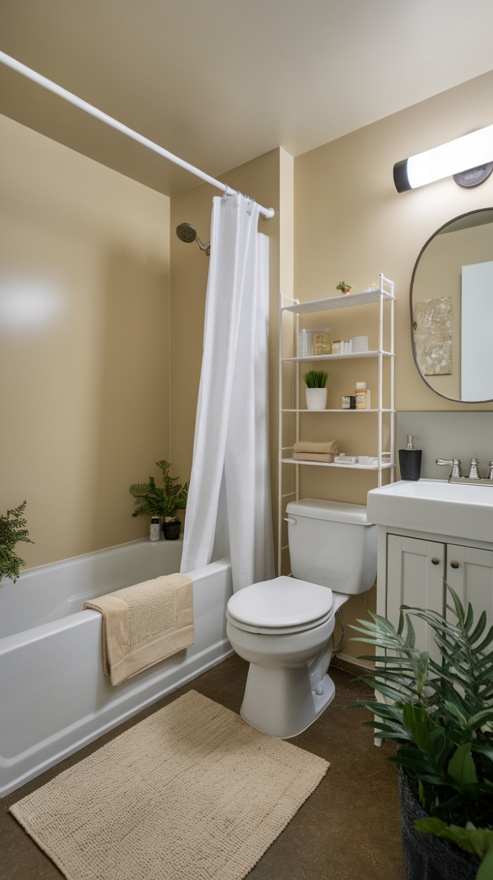 Cozy Full Bath with White Fixtures and Natural Accents