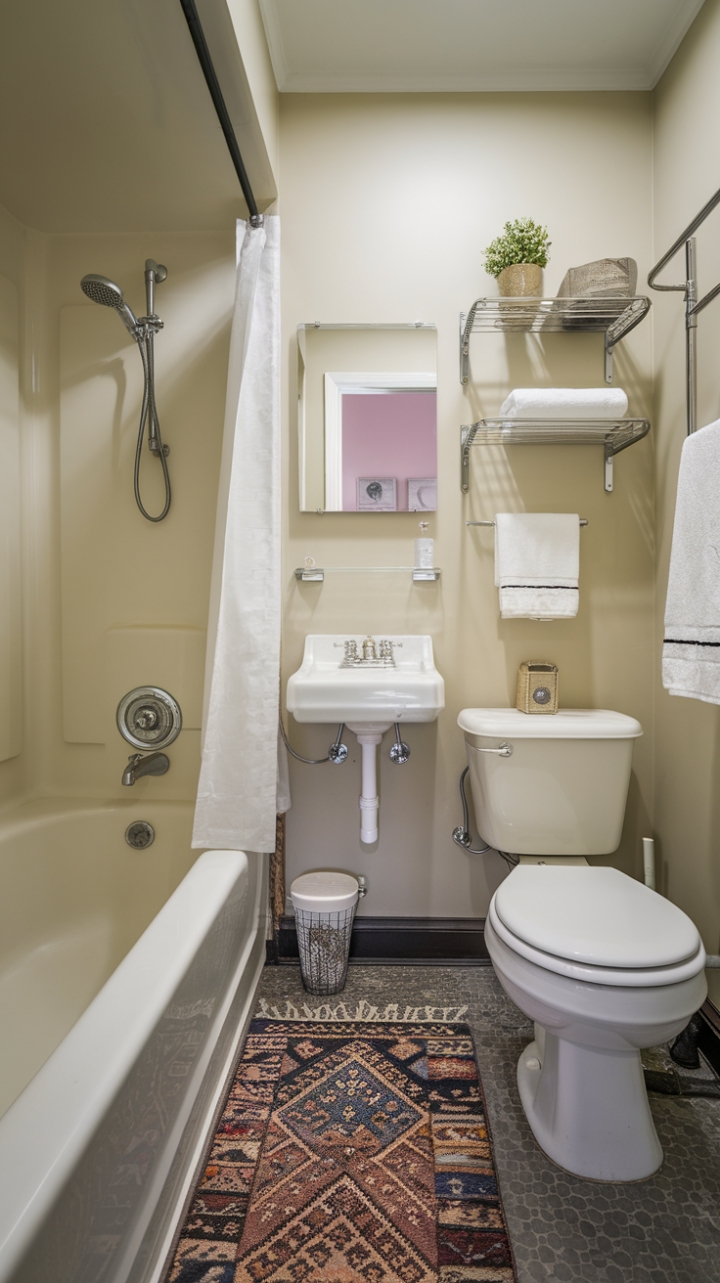 Space-Saving Sanctuary: Thoughtfully Designed Full Bathroom with Stylish Details