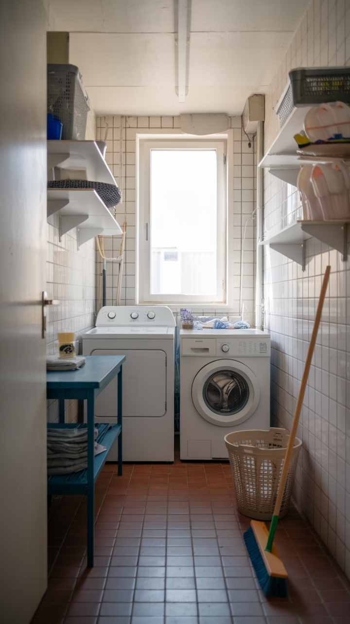 Bright and Functional Narrow Laundry Space