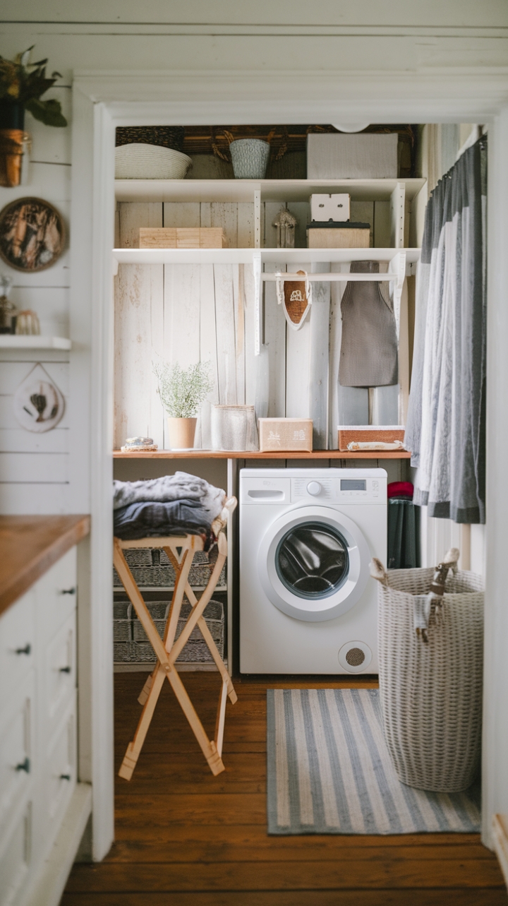Cozy Farmhouse Laundry Nook with Warm Wood Accents
