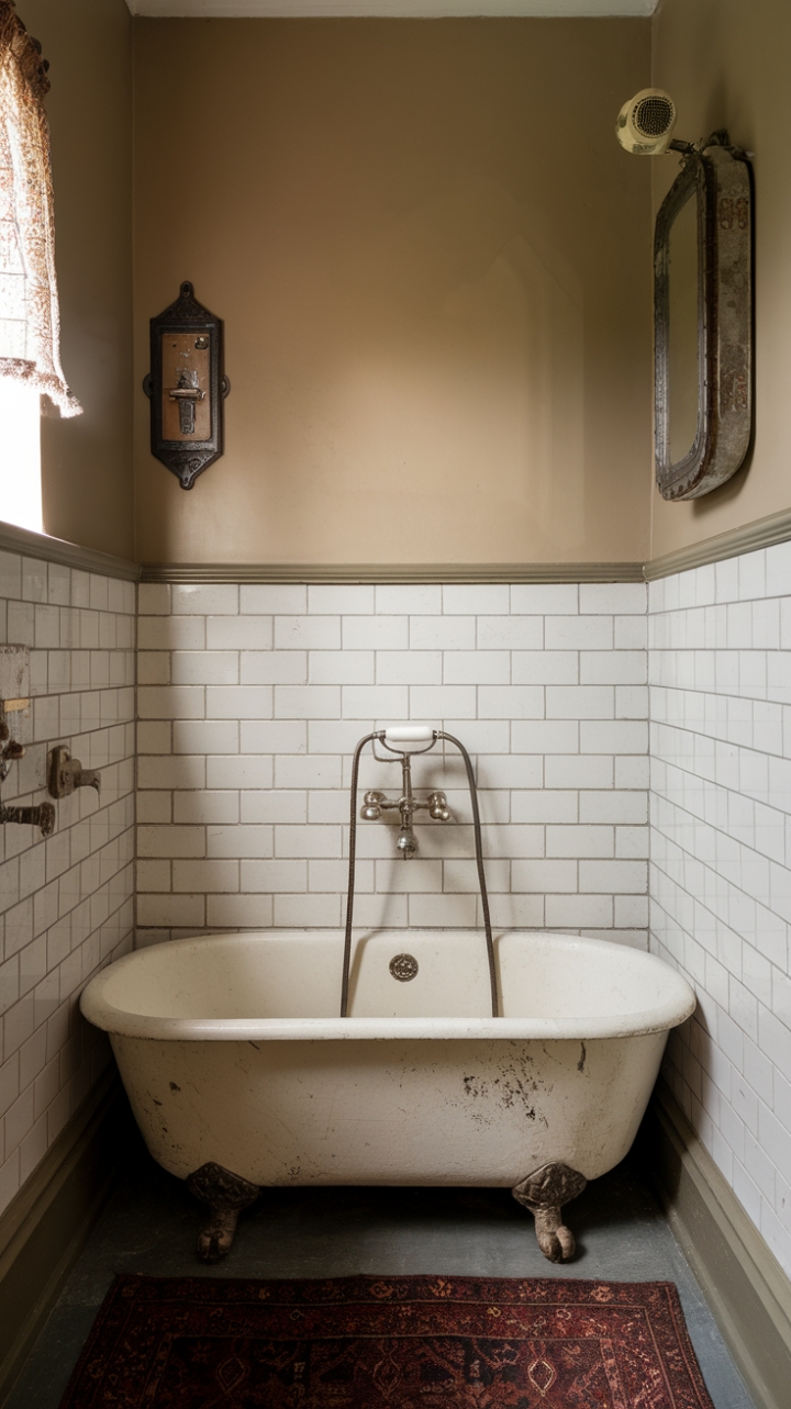 Charming Vintage Retreat in a Tiny Retro Bathroom