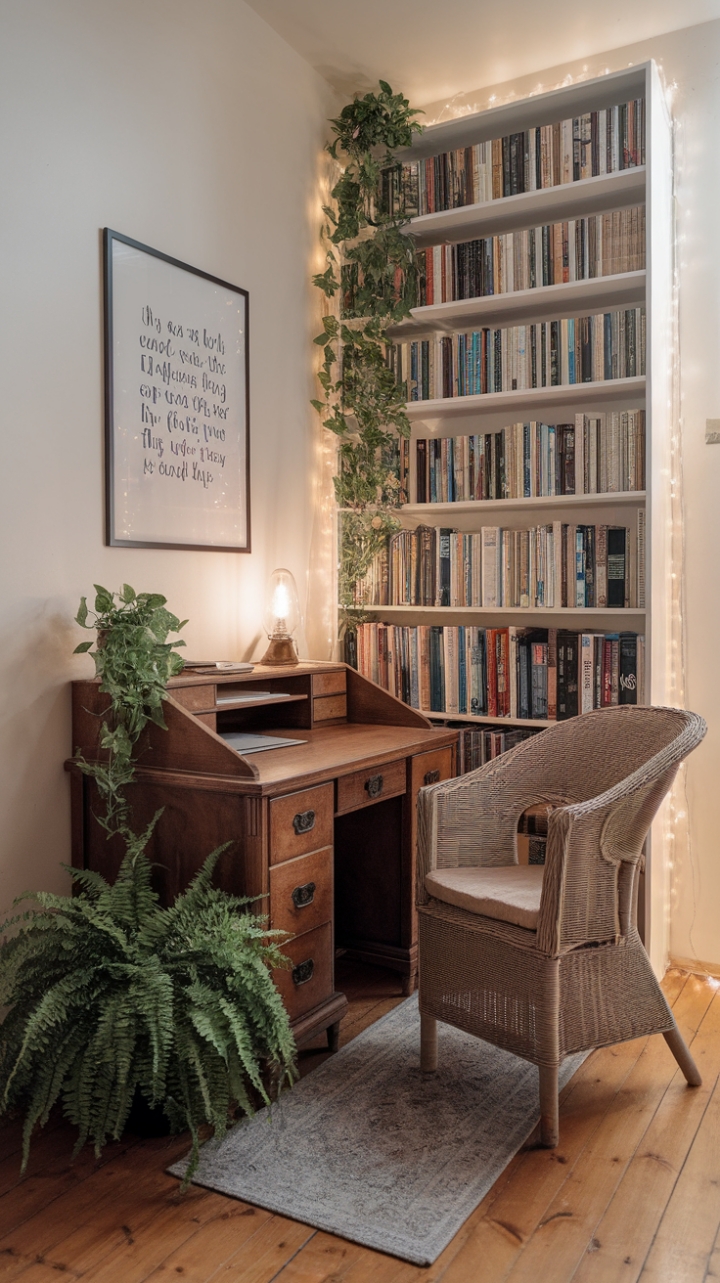 Inviting Wooden Desk Corner with Green Accents