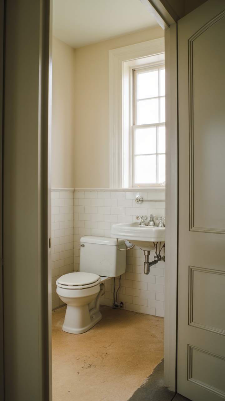 Chic Simplicity: A Stylish Half Bath That Welcomes with Light and Neutral Tones