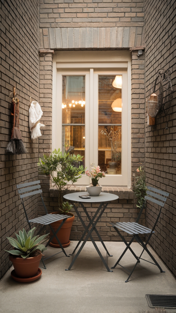 Intimate Outdoor Oasis with Brick Walls and Potted Plants