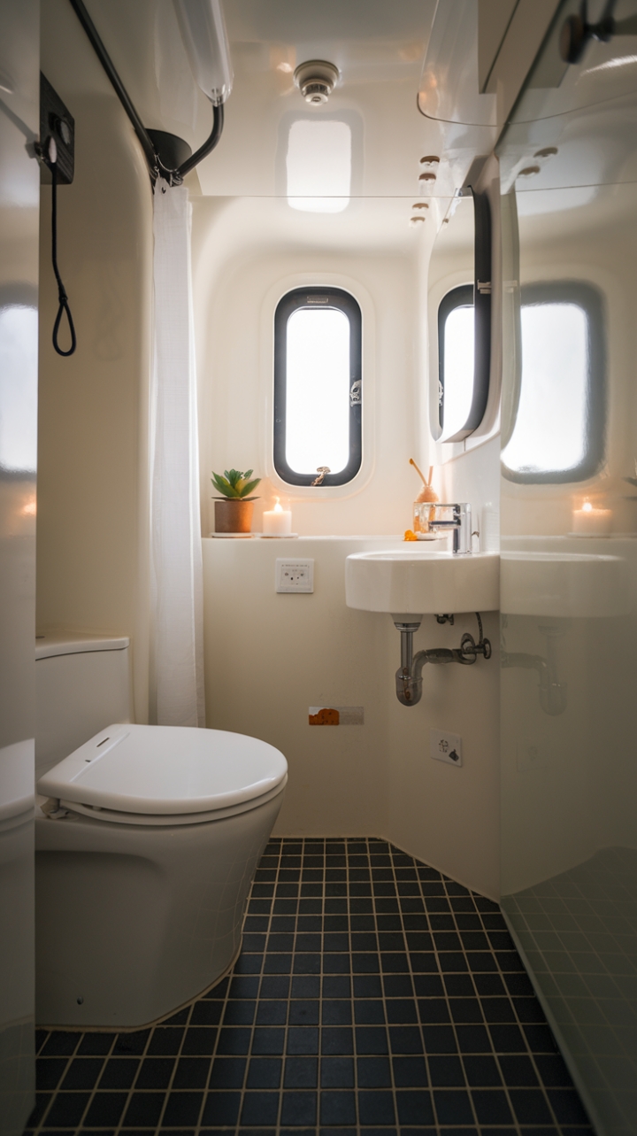 Minimalist White Bathroom with Black and White Tiles