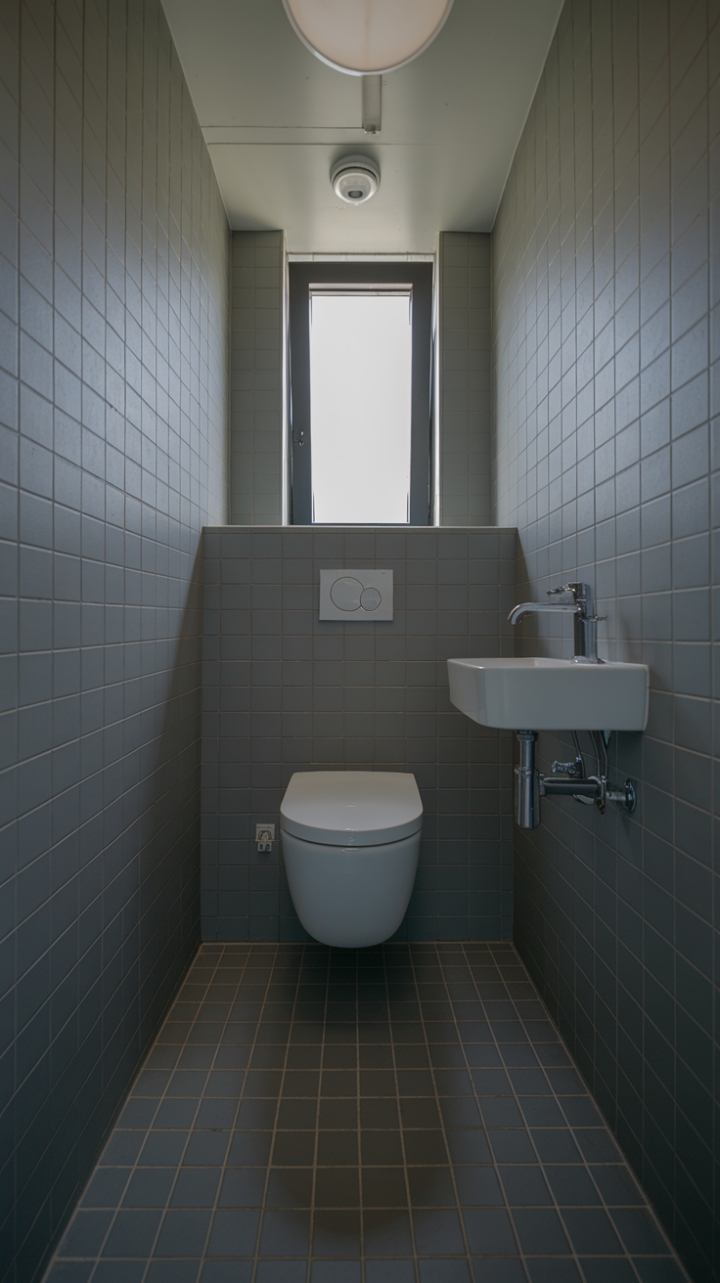 Sleek Small Bathroom Design with Dark Gray Tiles