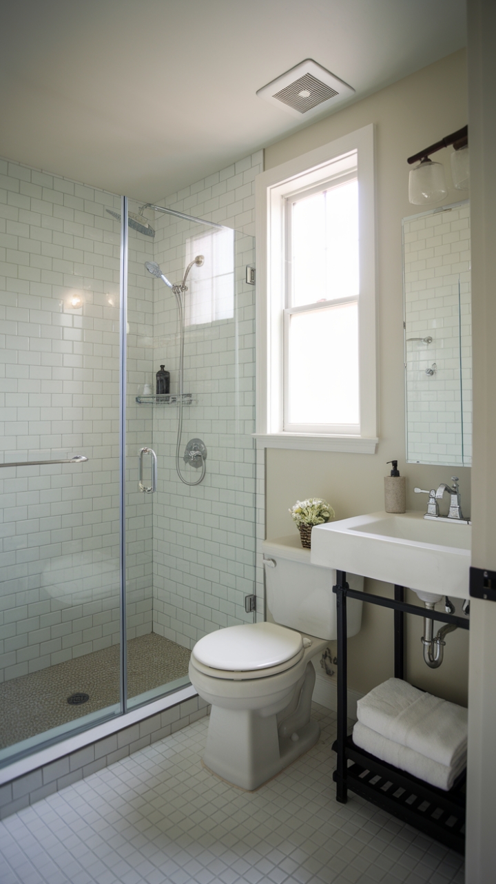 Sophisticated Touches in a Compact Ensuite with Tiled Floor and Glass Shower
