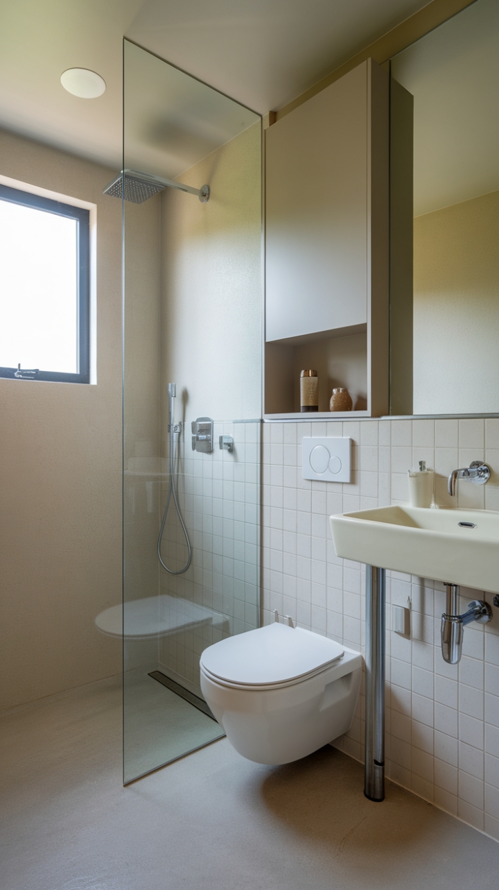Calm and Functional Compact Ensuite Bathroom