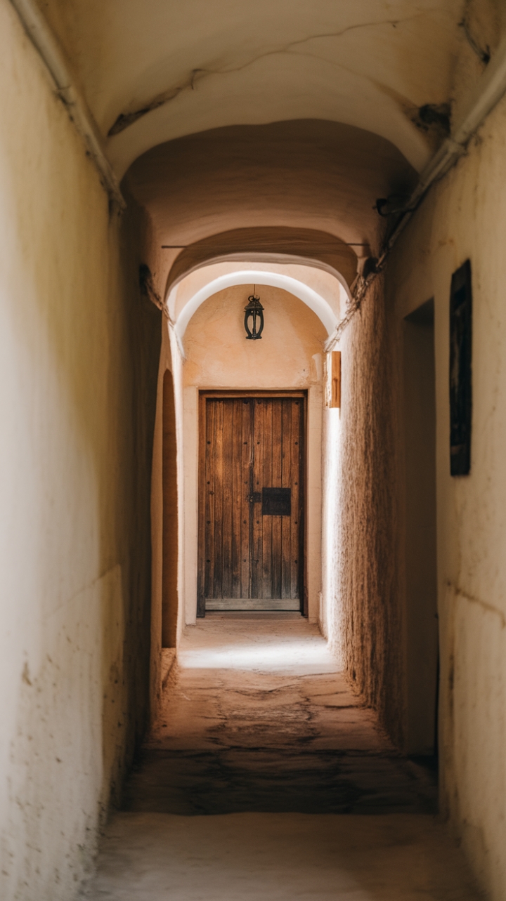 Whispered Histories: A Rustic Hallway's Warm Embrace