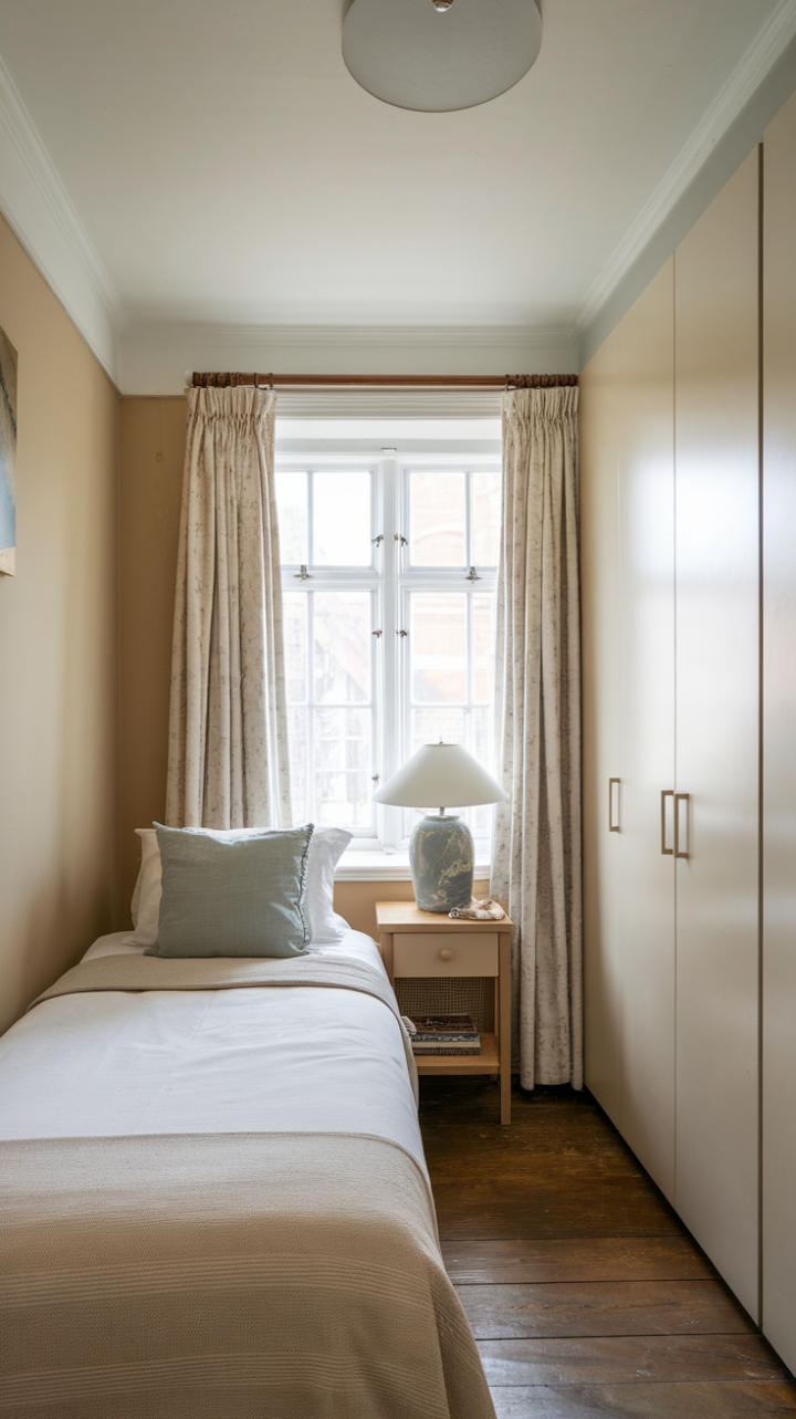 Cozy and Inviting Small Guest Room with Comfort and Storage