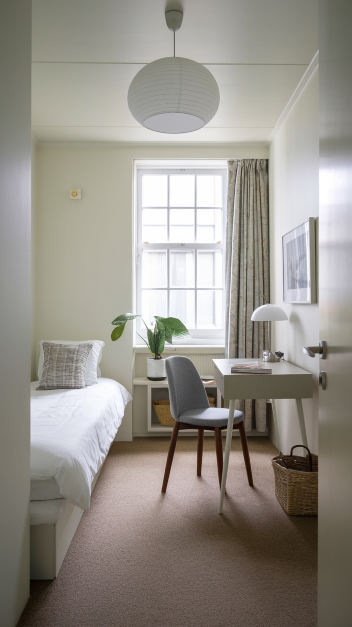 Inviting Small Space with Twin Bed, Natural Light, and Warm Details