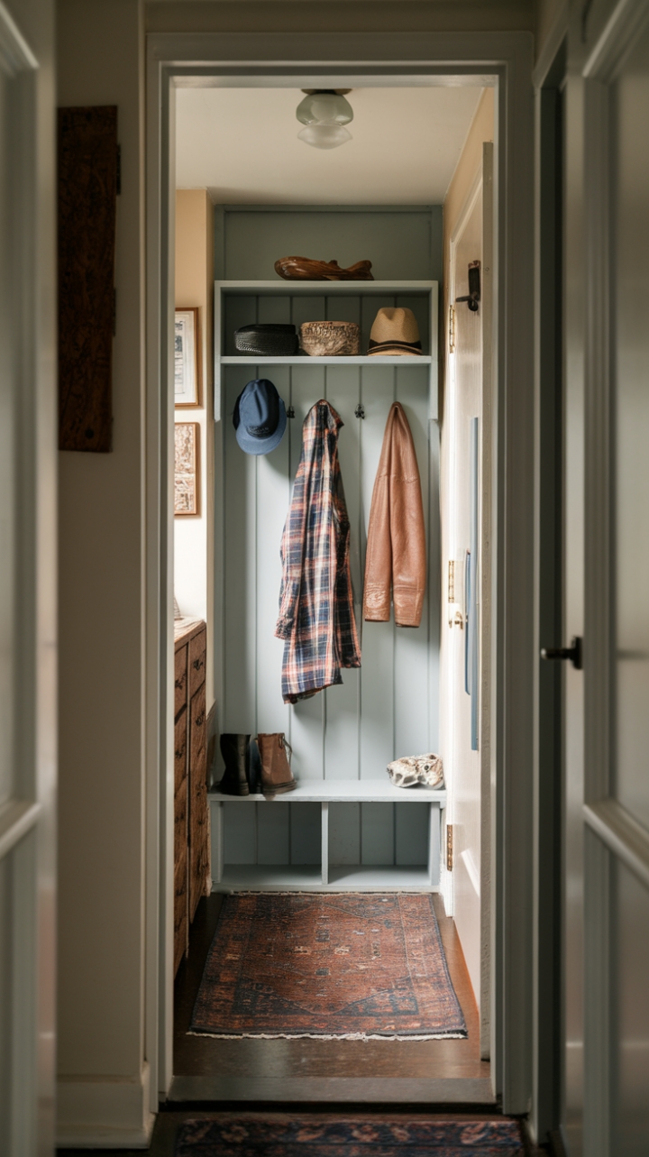Charming Narrow Foyer with Practical Storage and Warm Details