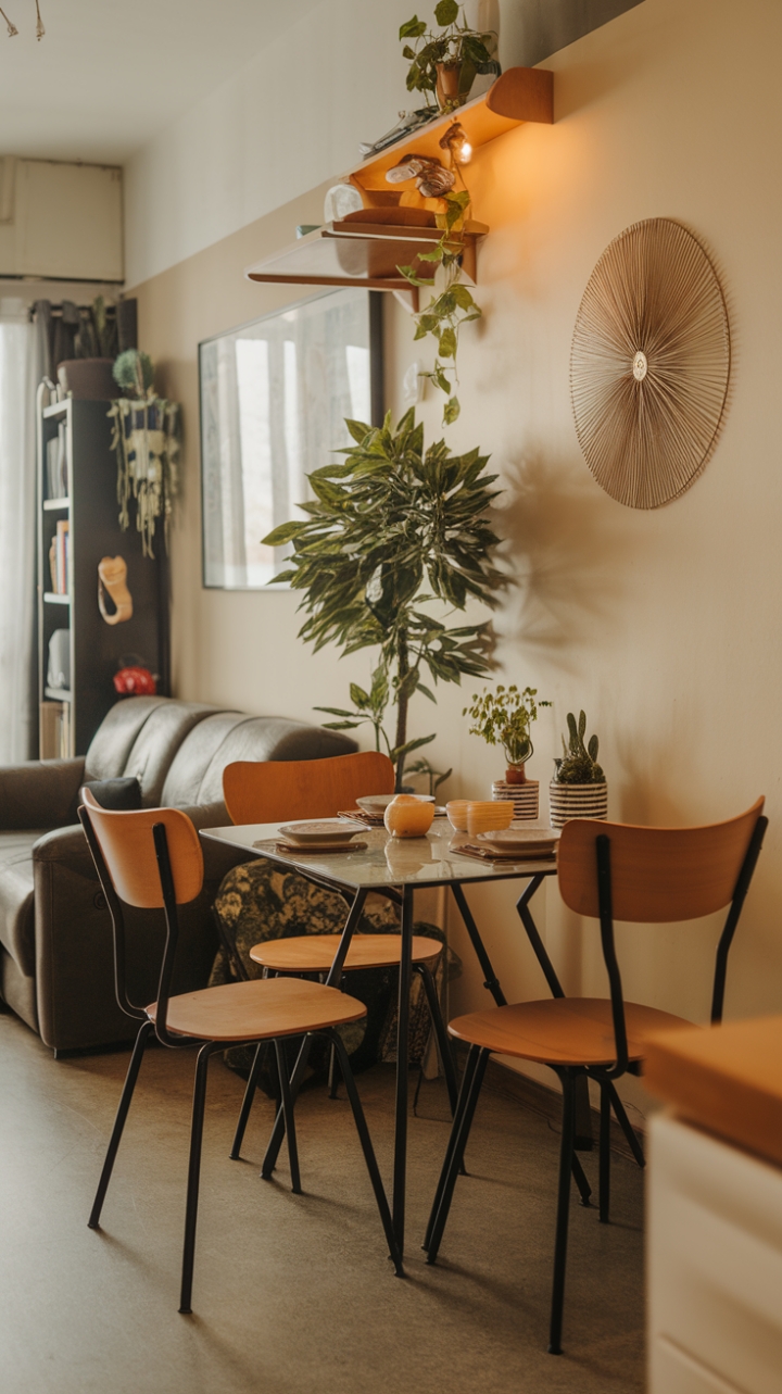 Cozy Dining Nook with Warm Lighting and Stylish Accents