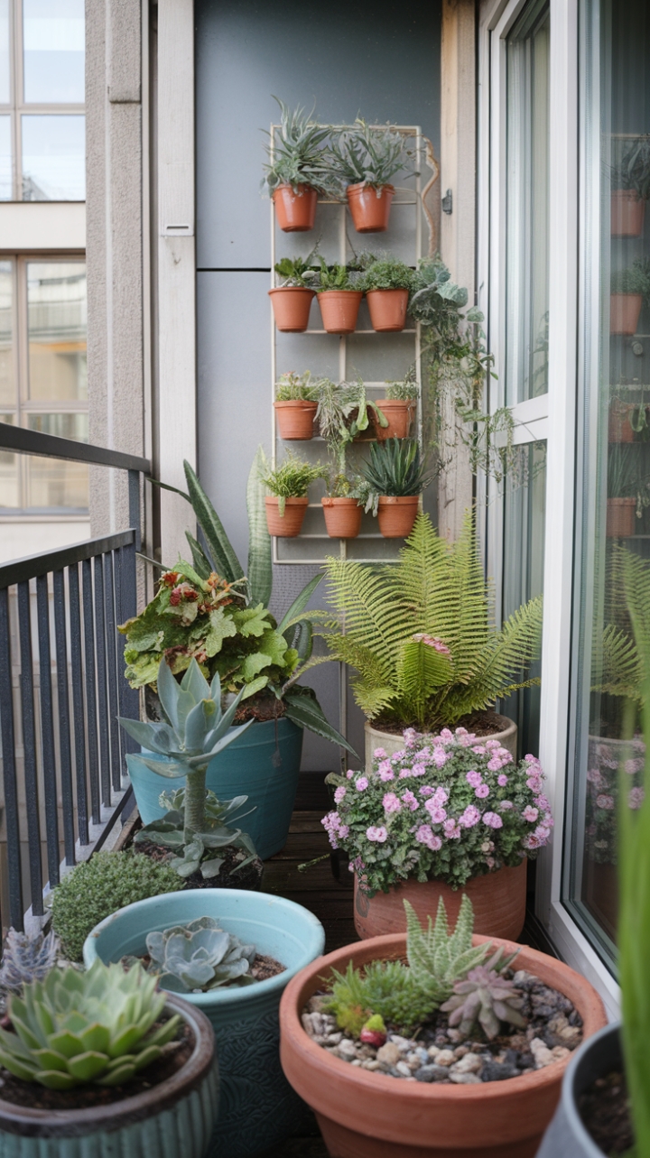 Urban Green Retreat: Lush Container Garden on a Small Balcony