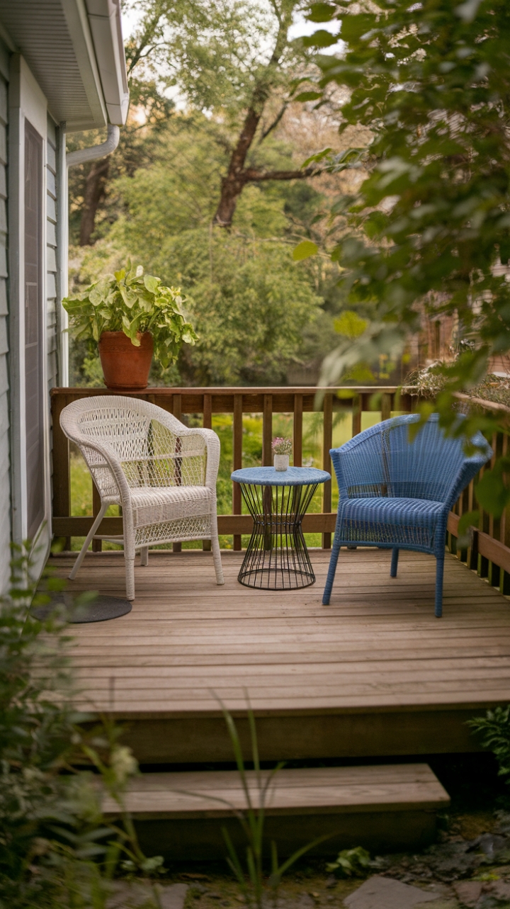 Charming Back Porch Retreat with Cozy Wicker Seating