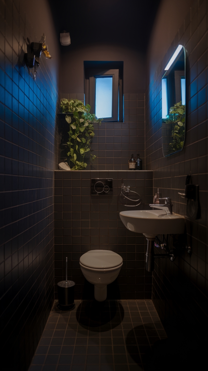 Intimate Dark Bathroom with Dramatic Flair