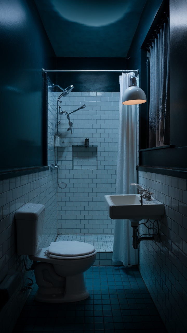 Intimate Elegance: A Small Bathroom with Bold Blue Walls