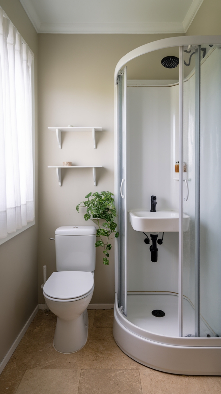 Minimalist White Bathroom with Green Accent