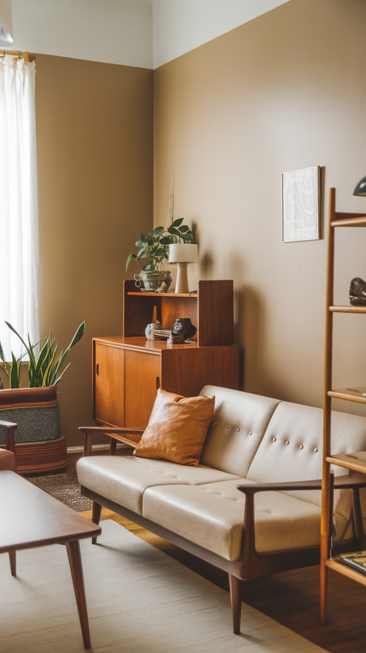 Charming Mid-Century Living Space with Warm Neutrals