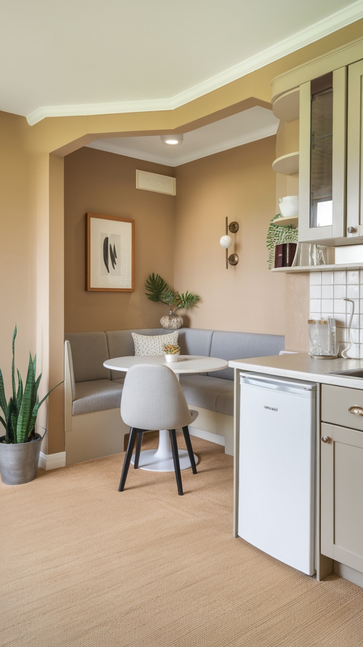 Cozy Compact Kitchen with Built-In Breakfast Nook