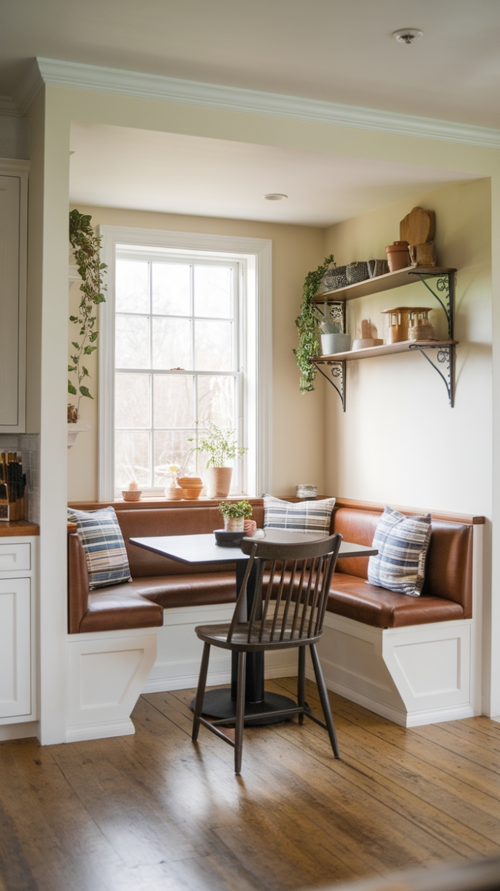 Rustic Charm: Space-Saving Breakfast Nook with Greenery