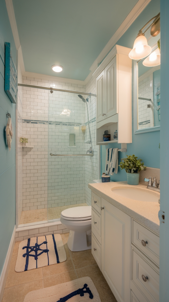 Coastal Calm: Compact Bathroom with Soothing Blue Accents