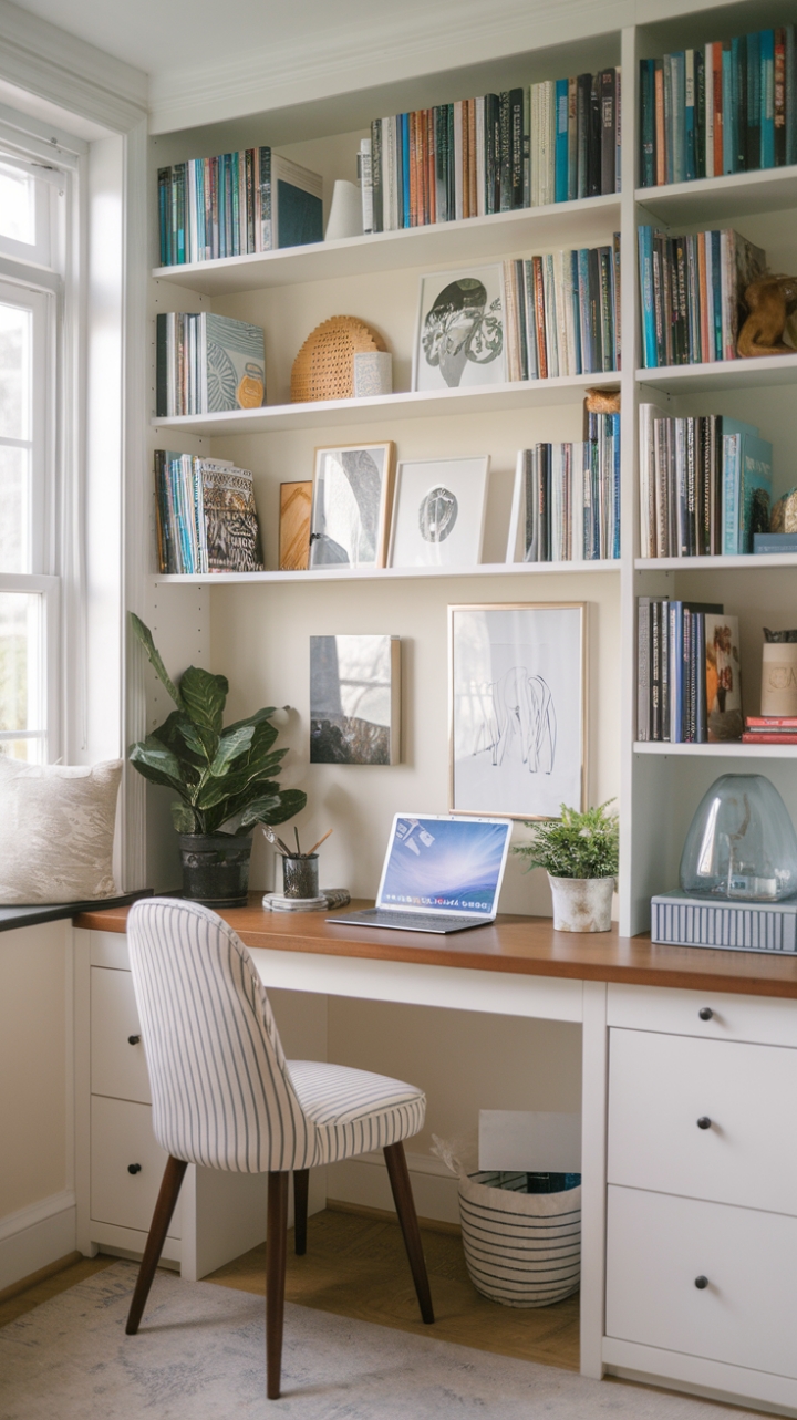 Bright Sunroom Office with Greenery and Curated Decor