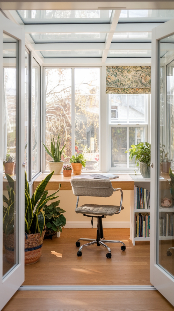 Bright and Inviting Sunroom Becomes a Stylish Workspace