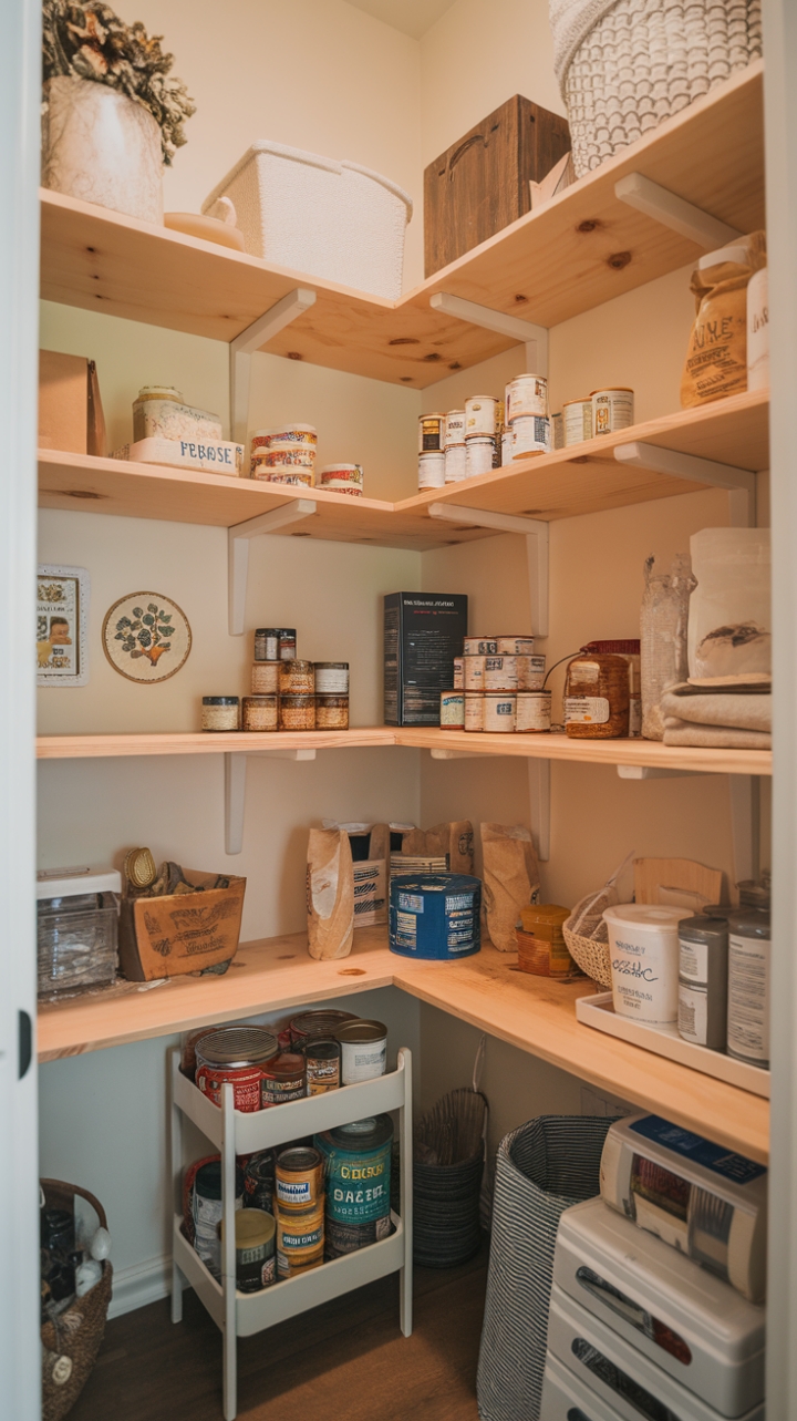Inviting Storage: Warm Wooden Shelves and Elegant Details
