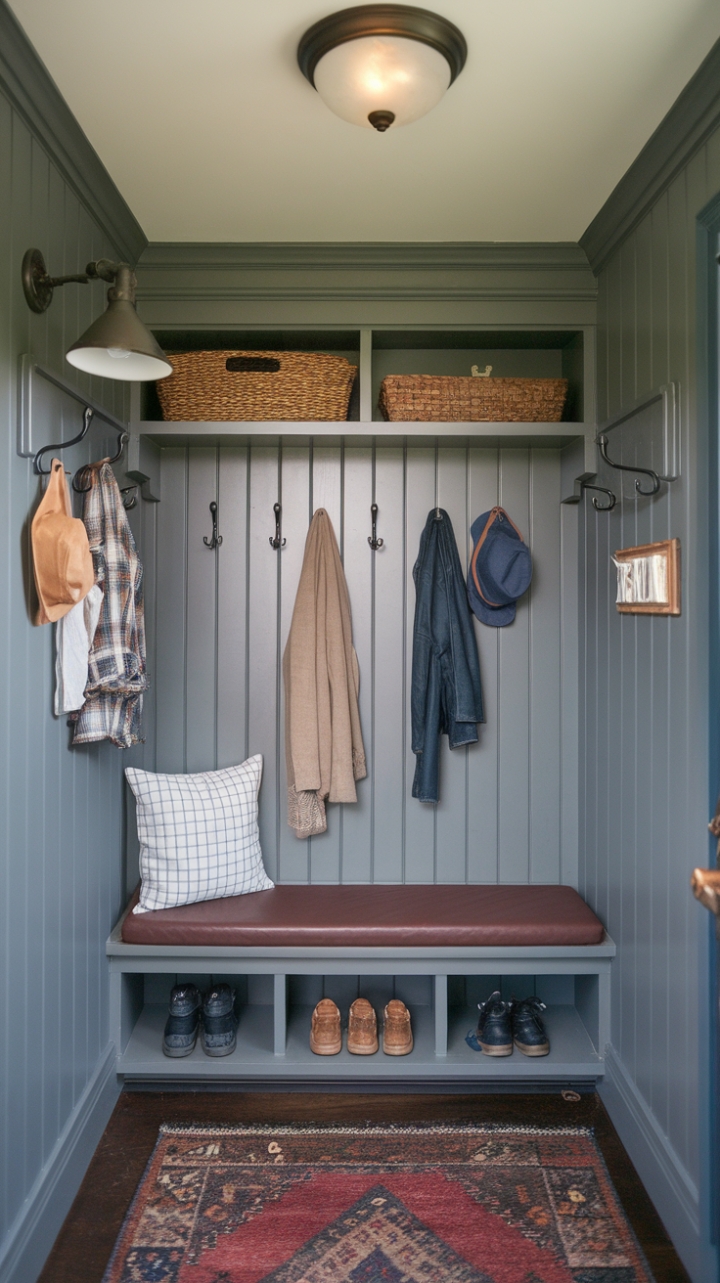 Inviting Entryway with Practical Wall-Mounted Solutions and Warm Accents