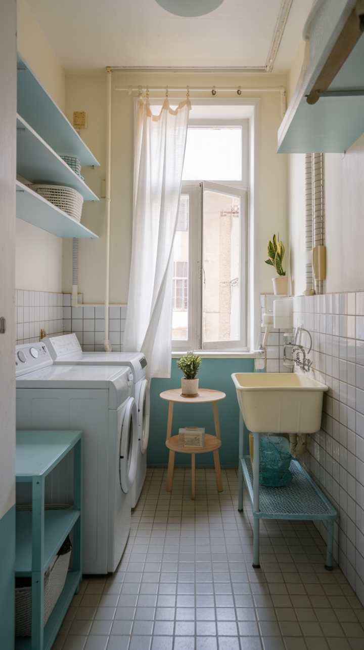 Serene and Functional: A Light-Filled Laundry Space with Natural Touches