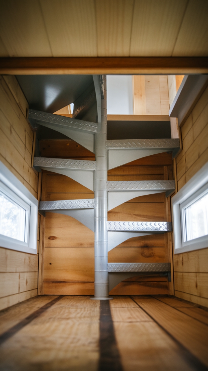 Warm Wooden Handrail Elevates Tiny Space